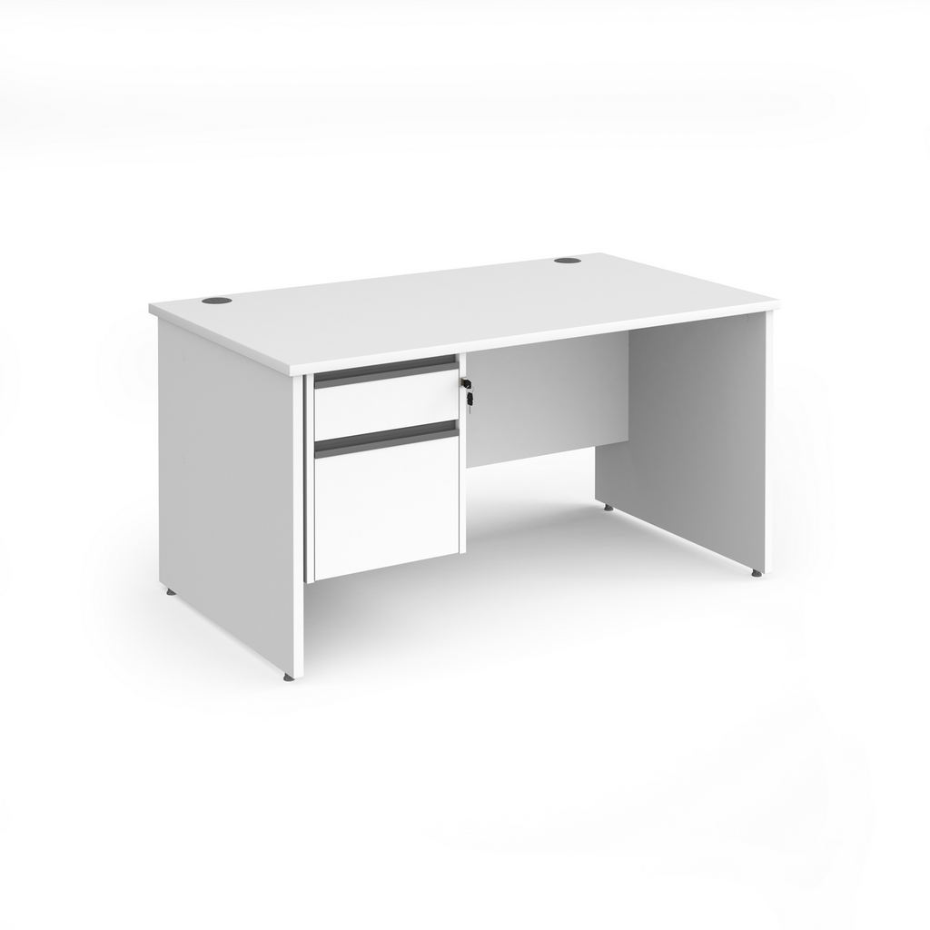 Picture of Contract 25 straight desk with 2 drawer graphite pedestal and panel leg 1400mm x 800mm - white