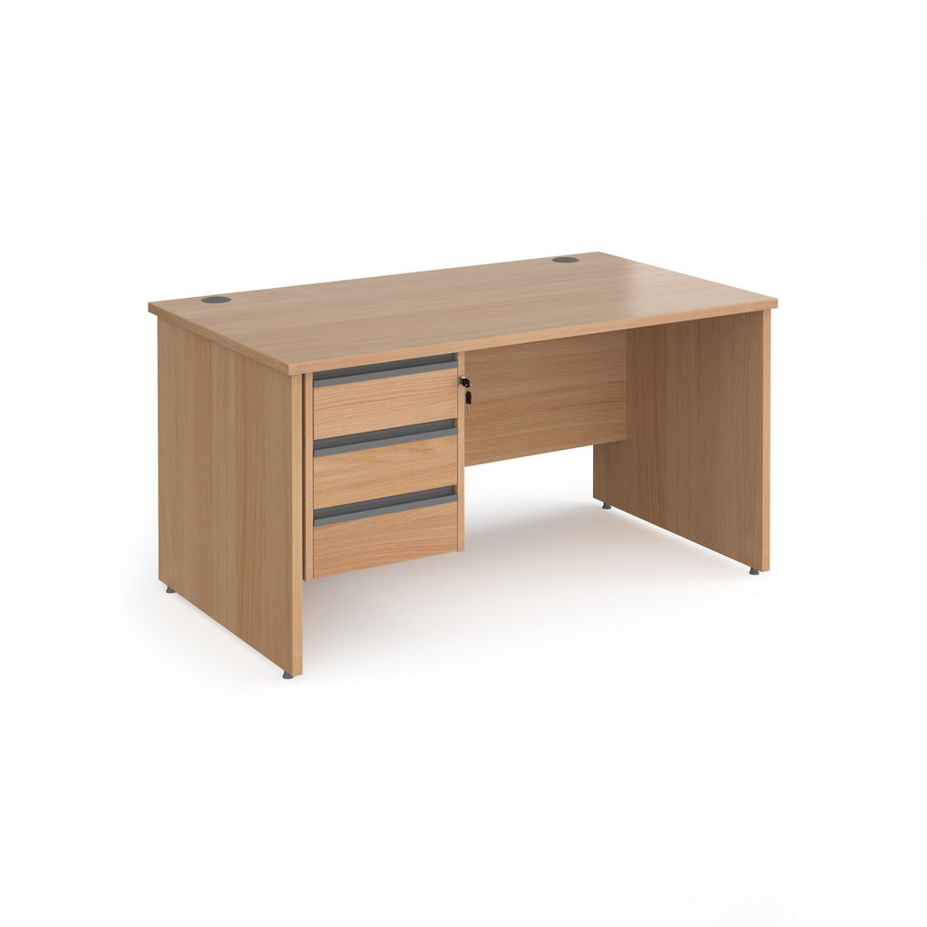 Picture of Contract 25 straight desk with 3 drawer graphite pedestal and panel leg 1400mm x 800mm - beech