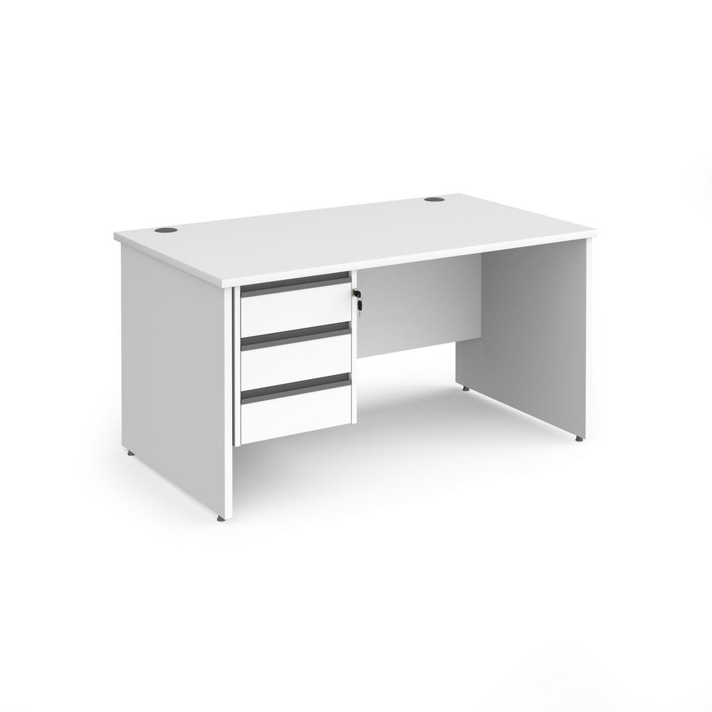 Picture of Contract 25 straight desk with 3 drawer graphite pedestal and panel leg 1400mm x 800mm - white