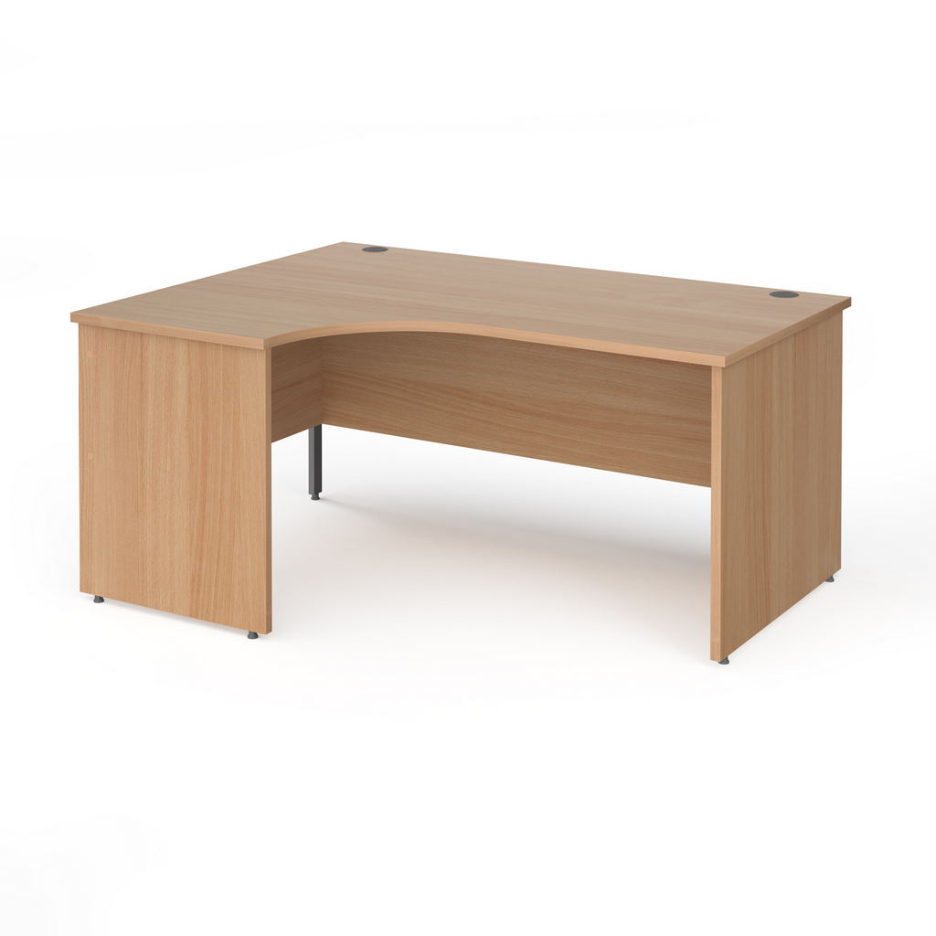 Picture of Contract 25 left hand ergonomic desk with panel ends and graphite corner leg 1600mm - beech