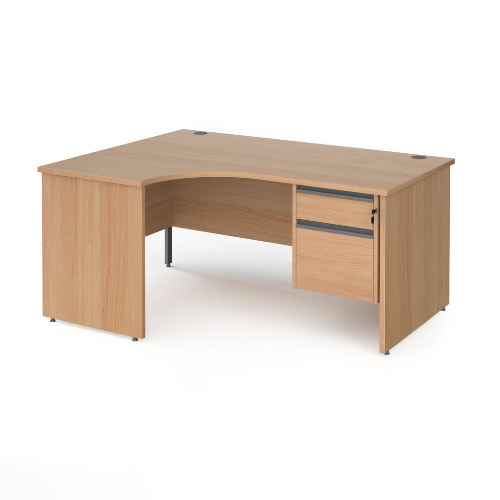 Picture of Contract 25 left hand ergonomic desk with 2 drawer graphite pedestal and panel leg 1600mm - beech