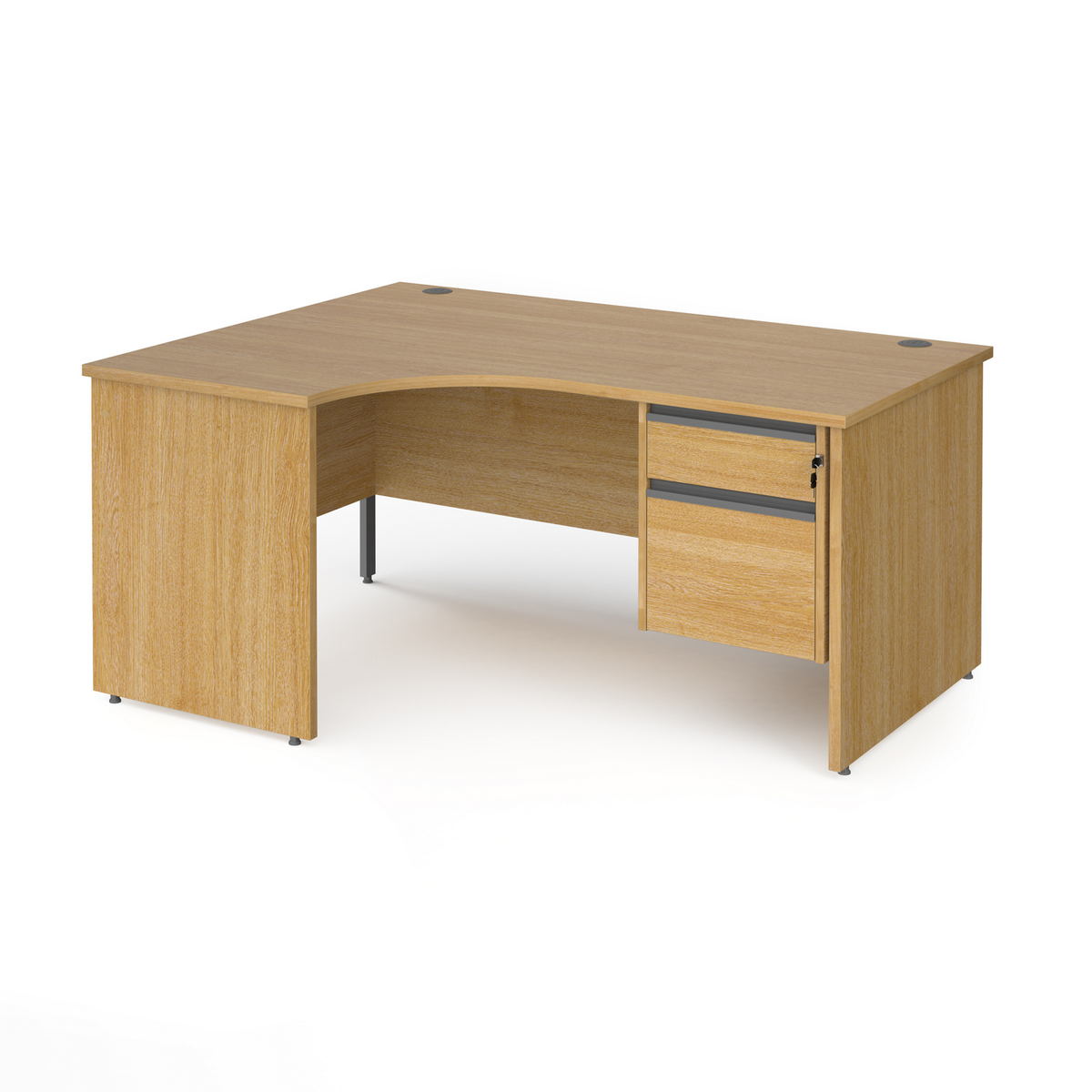 Picture of Contract 25 left hand ergonomic desk with 2 drawer graphite pedestal and panel leg 1600mm - oak