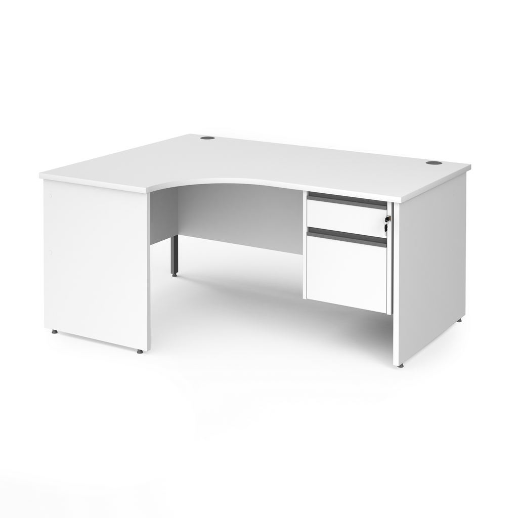 Picture of Contract 25 left hand ergonomic desk with 2 drawer graphite pedestal and panel leg 1600mm - white