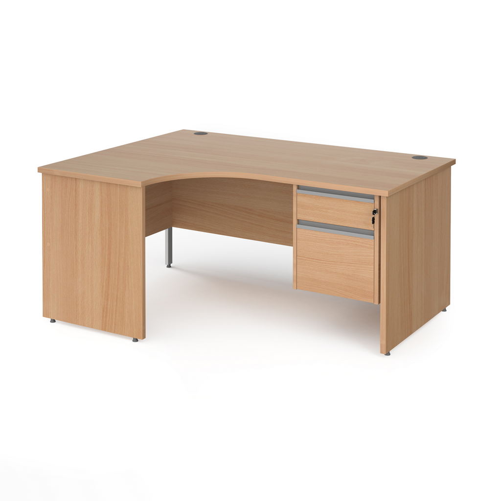 Picture of Contract 25 left hand ergonomic desk with 2 drawer silver pedestal and panel leg 1600mm - beech