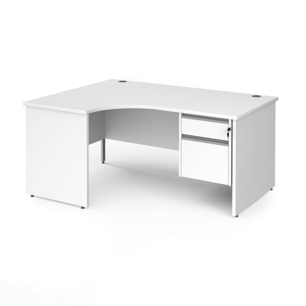 Picture of Contract 25 left hand ergonomic desk with 2 drawer silver pedestal and panel leg 1600mm - white