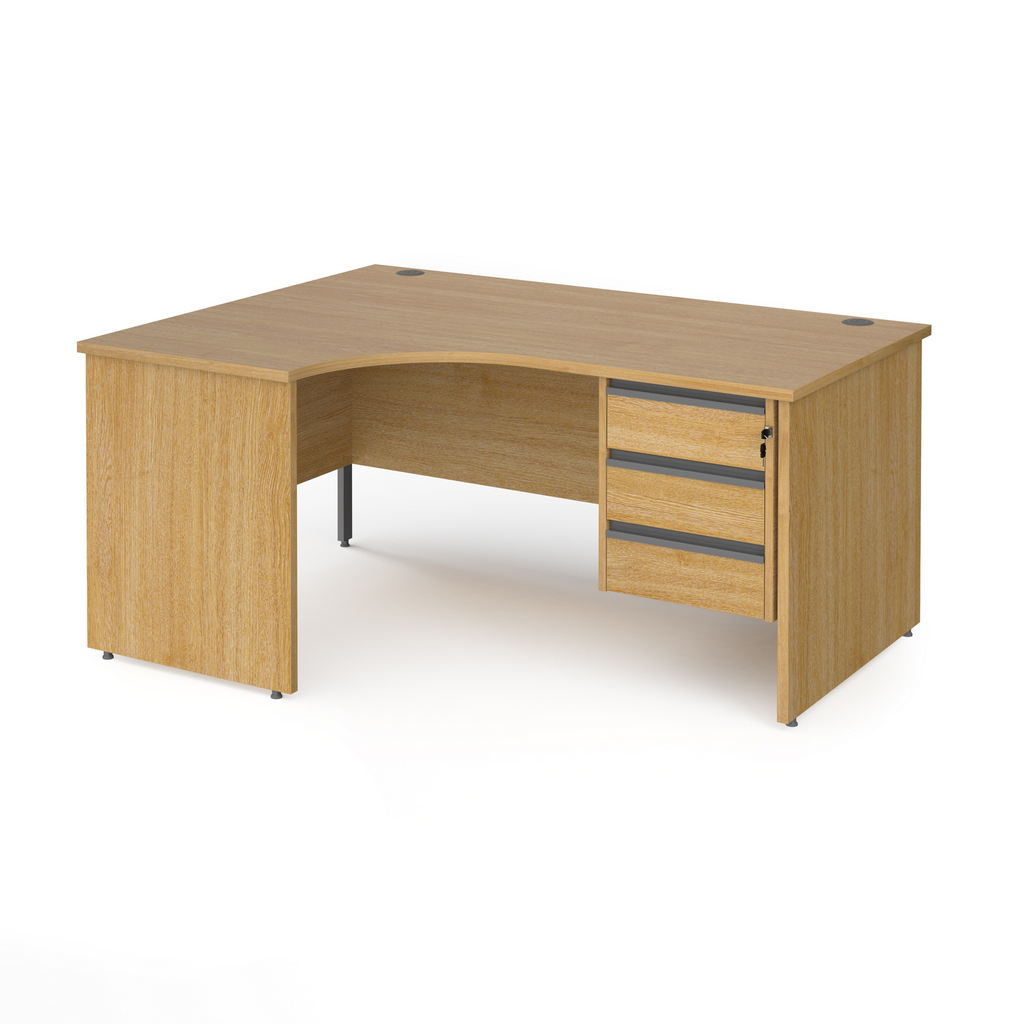 Picture of Contract 25 left hand ergonomic desk with 3 drawer graphite pedestal and panel leg 1600mm - oak