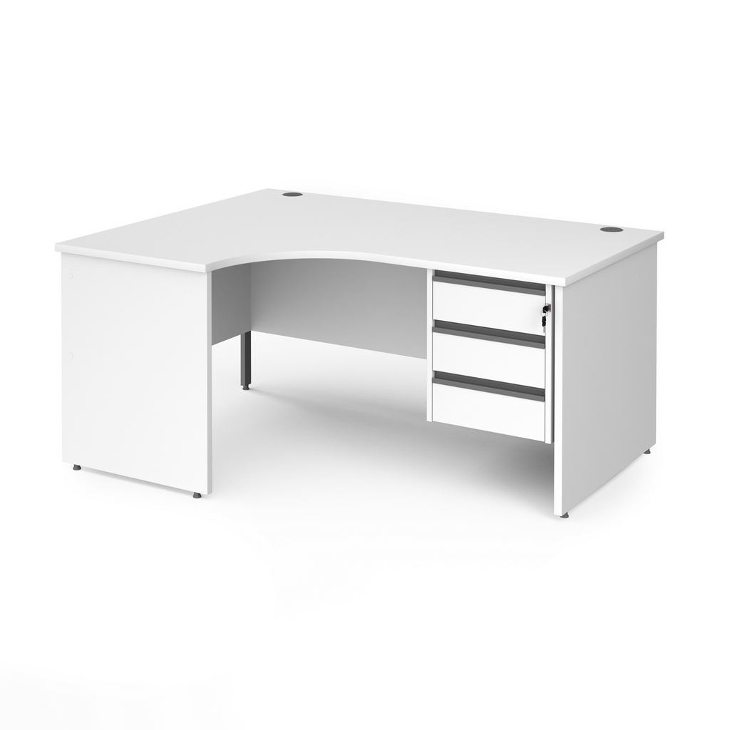 Picture of Contract 25 left hand ergonomic desk with 3 drawer graphite pedestal and panel leg 1600mm - white