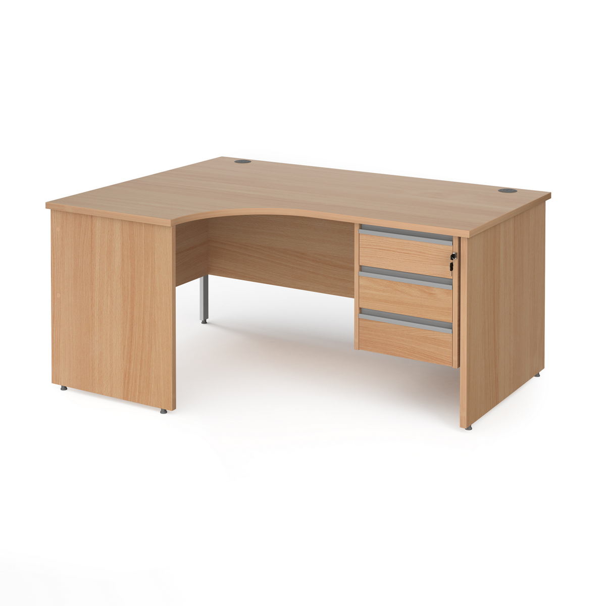 Picture of Contract 25 left hand ergonomic desk with 3 drawer silver pedestal and panel leg 1600mm - beech