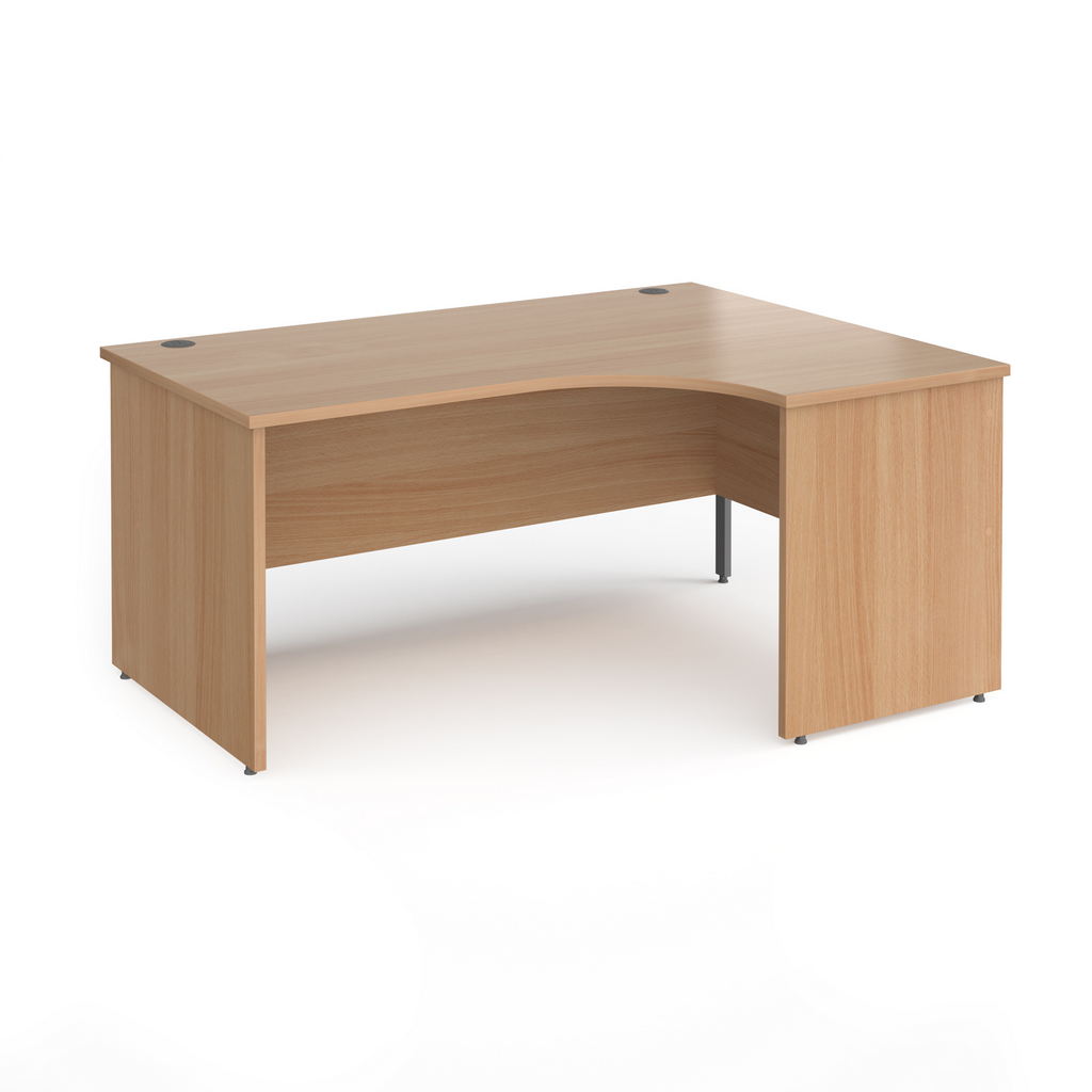 Picture of Contract 25 right hand ergonomic desk with panel ends and graphite corner leg 1600mm - beech