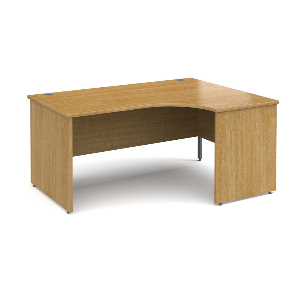 Picture of Contract 25 right hand ergonomic desk with panel ends and graphite corner leg 1600mm - oak