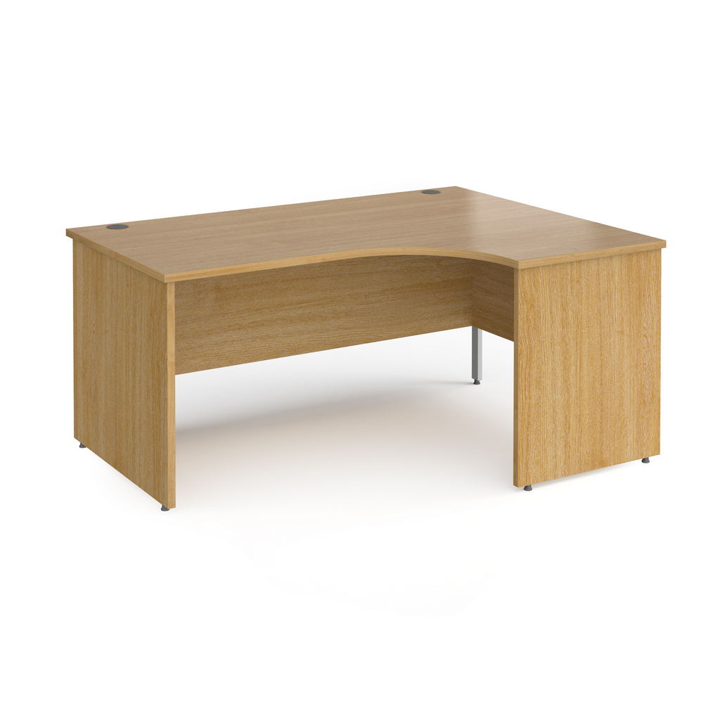 Picture of Contract 25 right hand ergonomic desk with panel ends and silver corner leg 1600mm - oak