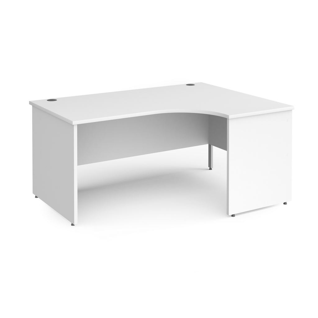 Picture of Contract 25 right hand ergonomic desk with panel ends and silver corner leg 1600mm - white