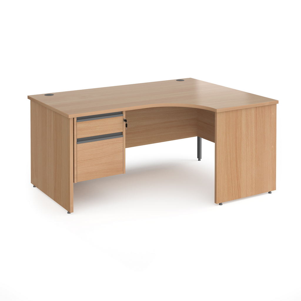 Picture of Contract 25 right hand ergonomic desk with 2 drawer graphite pedestal and panel leg 1600mm - beech