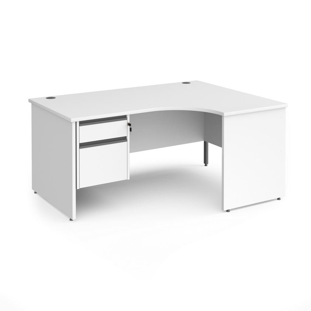 Picture of Contract 25 right hand ergonomic desk with 2 drawer graphite pedestal and panel leg 1600mm - white