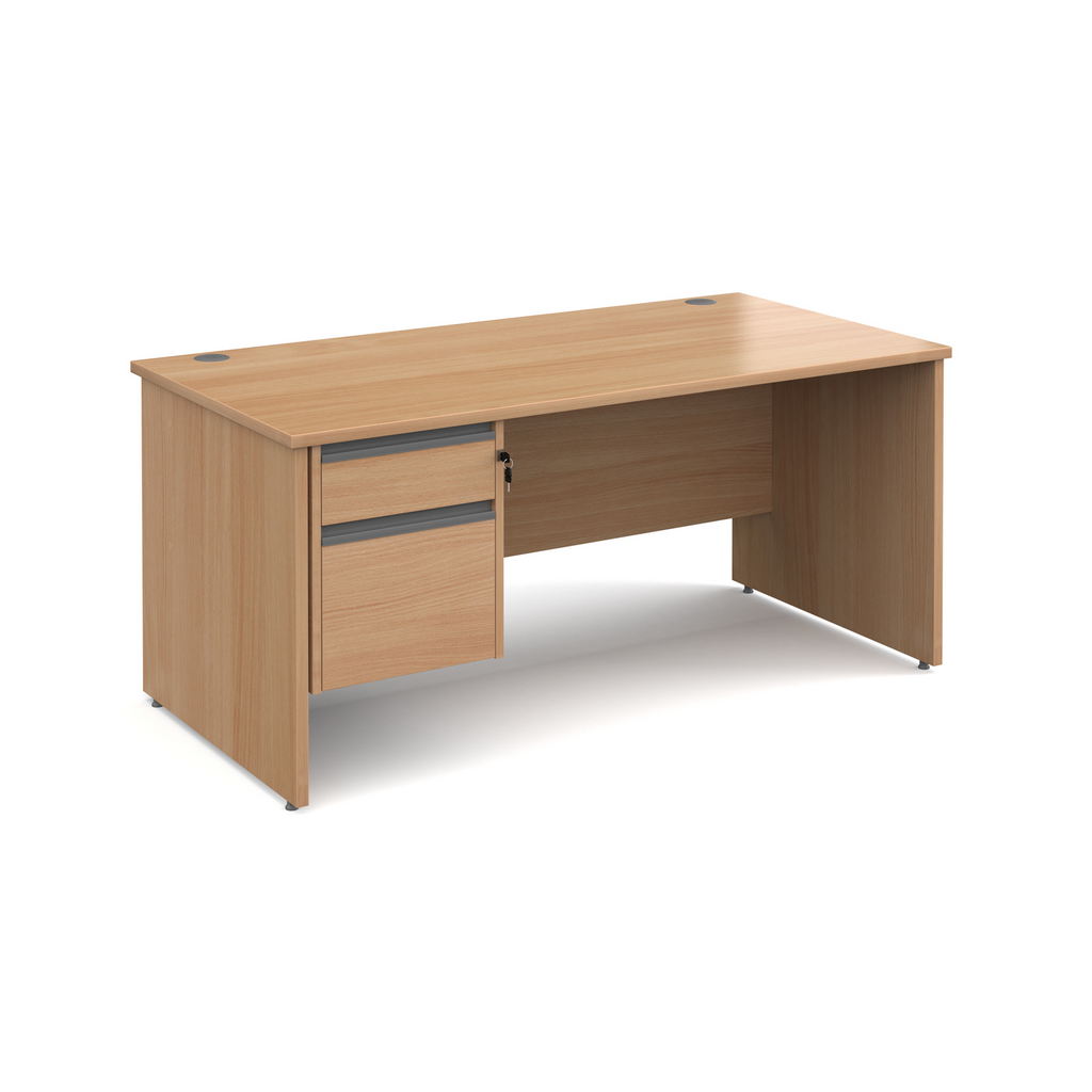 Picture of Contract 25 straight desk with 2 drawer graphite pedestal and panel leg 1600mm x 800mm - beech