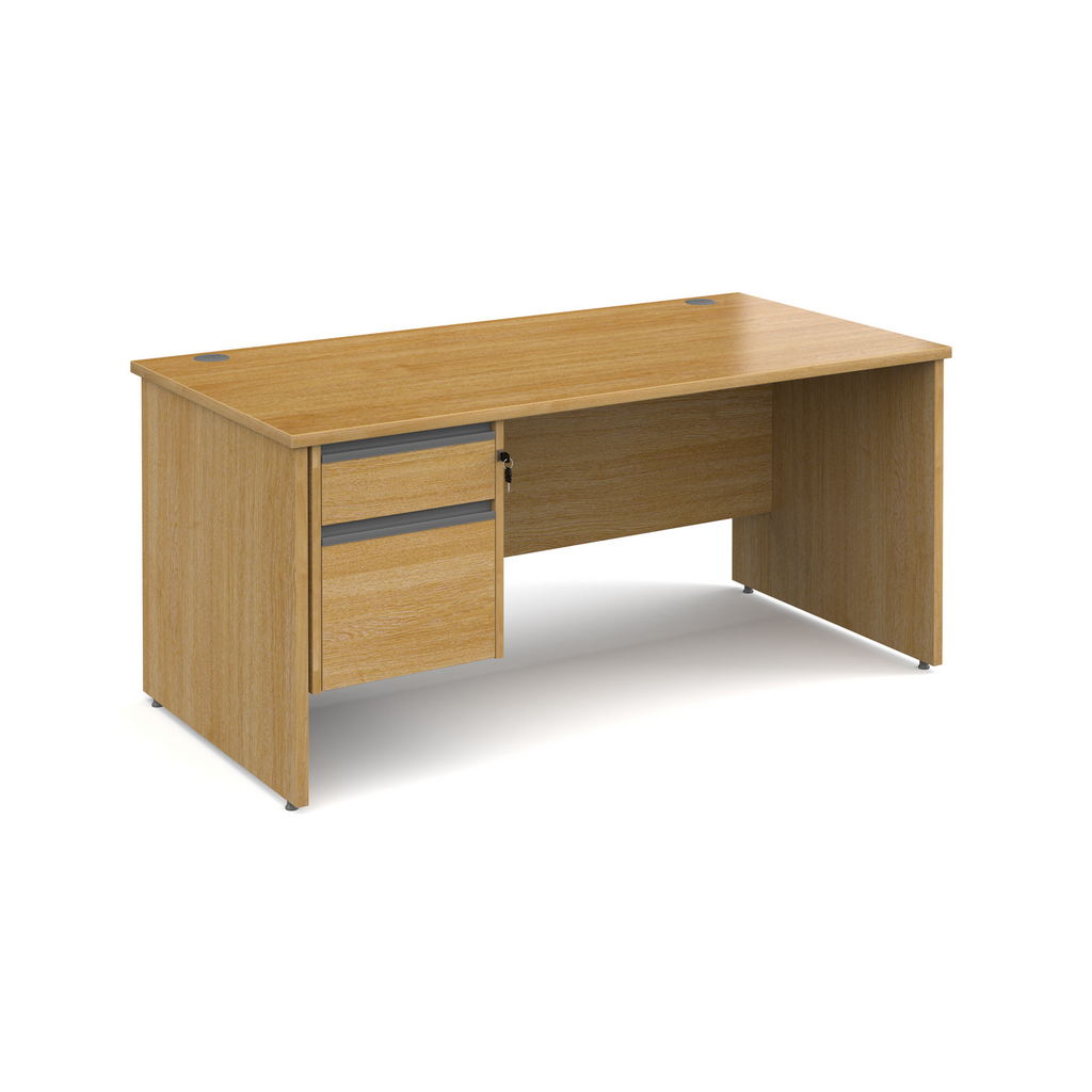 Picture of Contract 25 straight desk with 2 drawer graphite pedestal and panel leg 1600mm x 800mm - oak