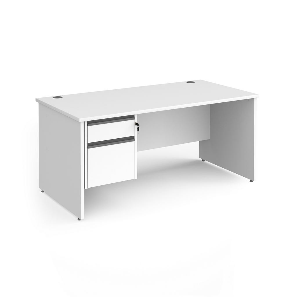 Picture of Contract 25 straight desk with 2 drawer graphite pedestal and panel leg 1600mm x 800mm - white