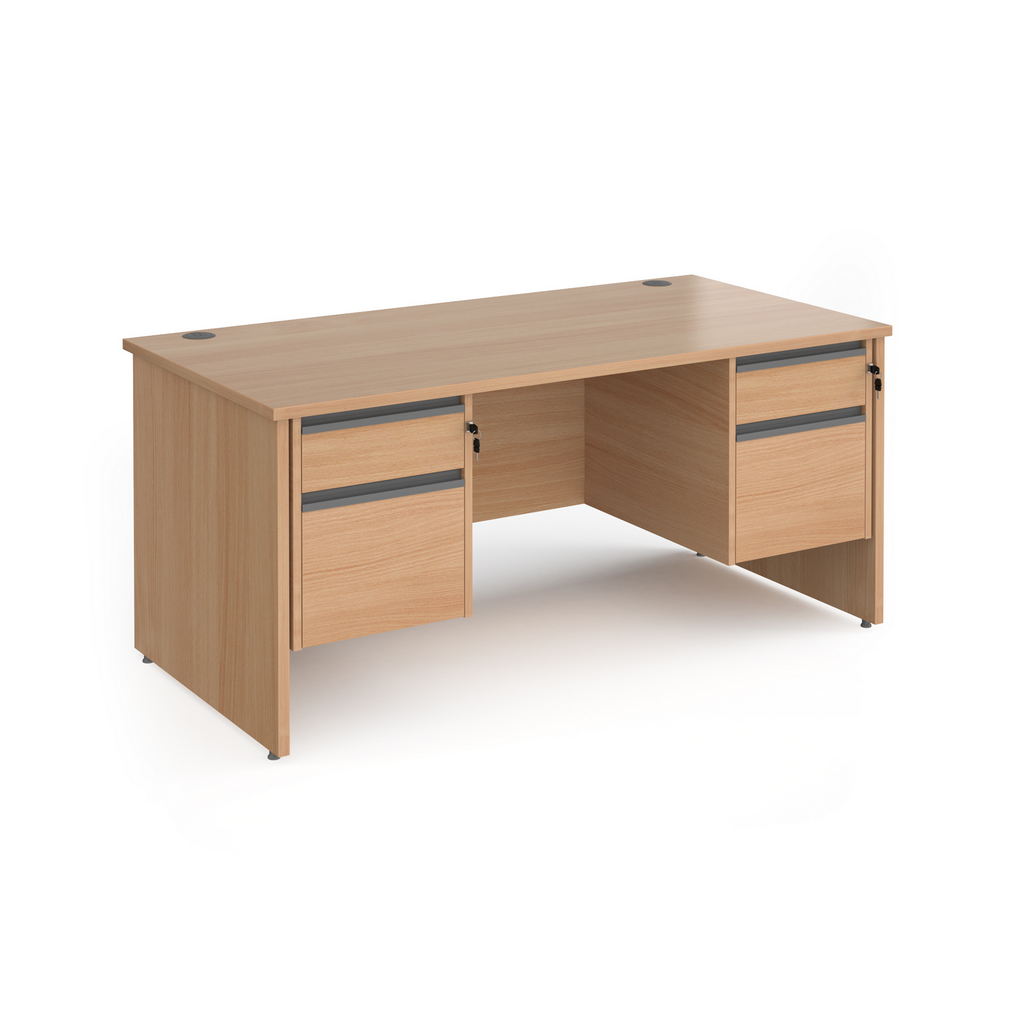 Picture of Contract 25 straight desk with 2 and 2 drawer graphite pedestals and panel leg 1600mm x 800mm - beech