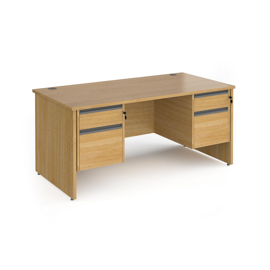 Picture of Contract 25 straight desk with 2 and 2 drawer graphite pedestals and panel leg 1600mm x 800mm - oak