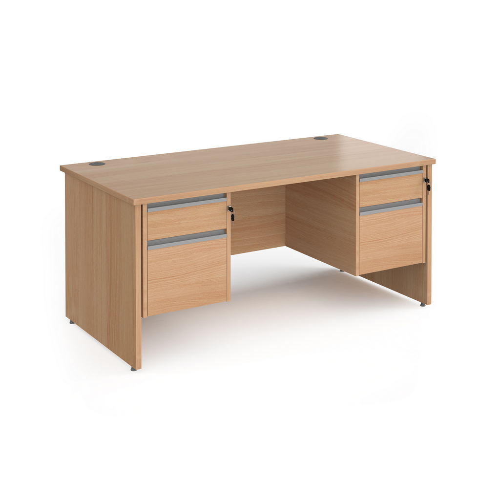 Picture of Contract 25 straight desk with 2 and 2 drawer silver pedestals and panel leg 1600mm x 800mm - beech