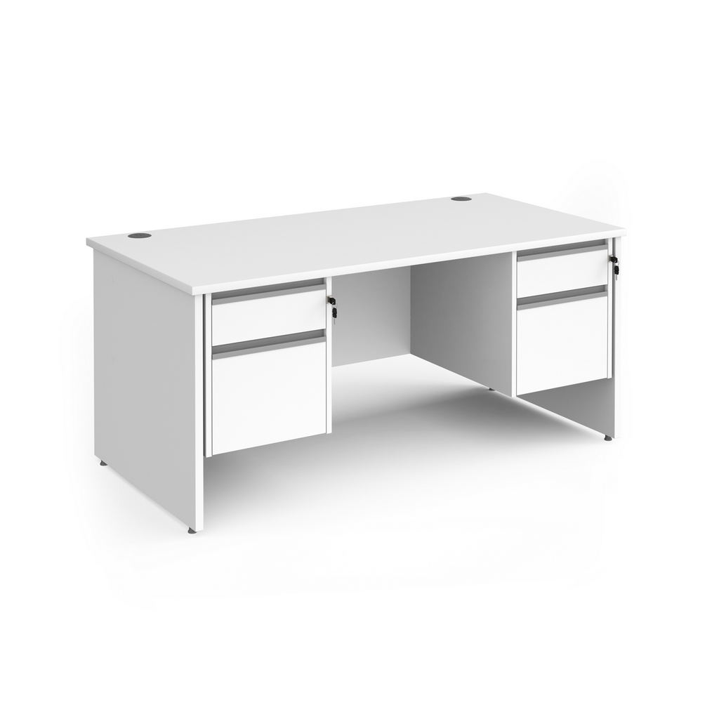 Picture of Contract 25 straight desk with 2 and 2 drawer silver pedestals and panel leg 1600mm x 800mm - white