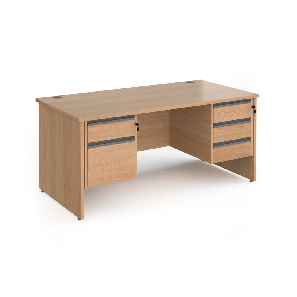 Picture of Contract 25 straight desk with 2 and 3 drawer graphite pedestals and panel leg 1600mm x 800mm - beech