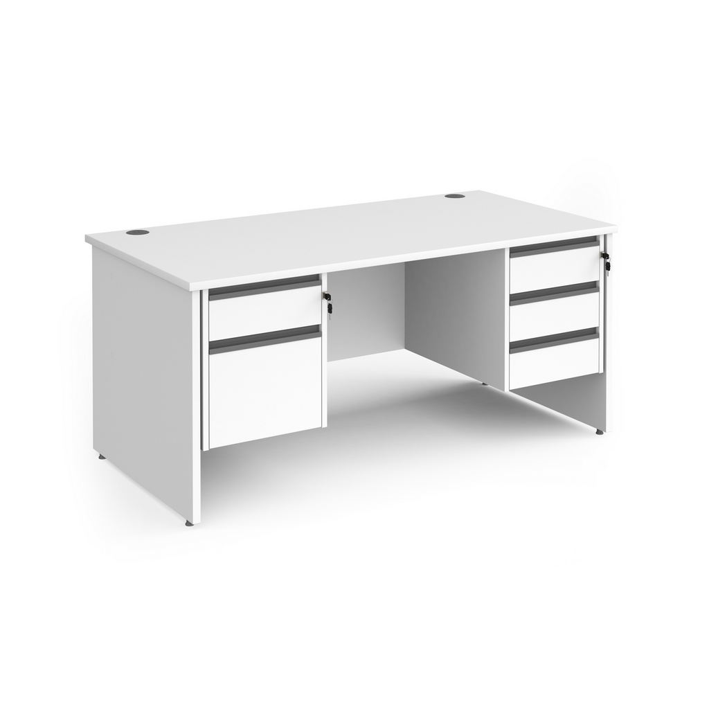 Picture of Contract 25 straight desk with 2 and 3 drawer graphite pedestals and panel leg 1600mm x 800mm - white