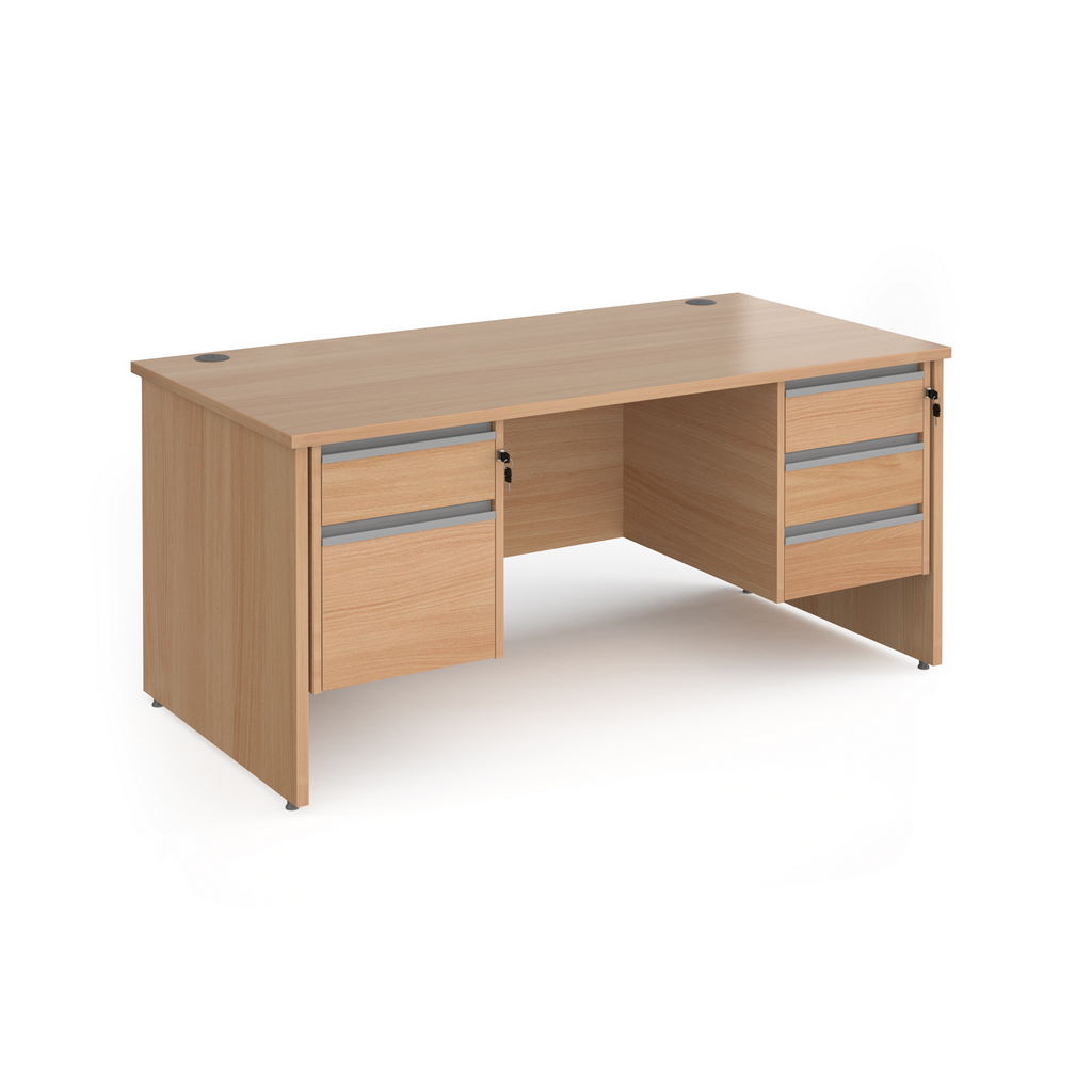 Picture of Contract 25 straight desk with 2 and 3 drawer silver pedestals and panel leg 1600mm x 800mm - beech