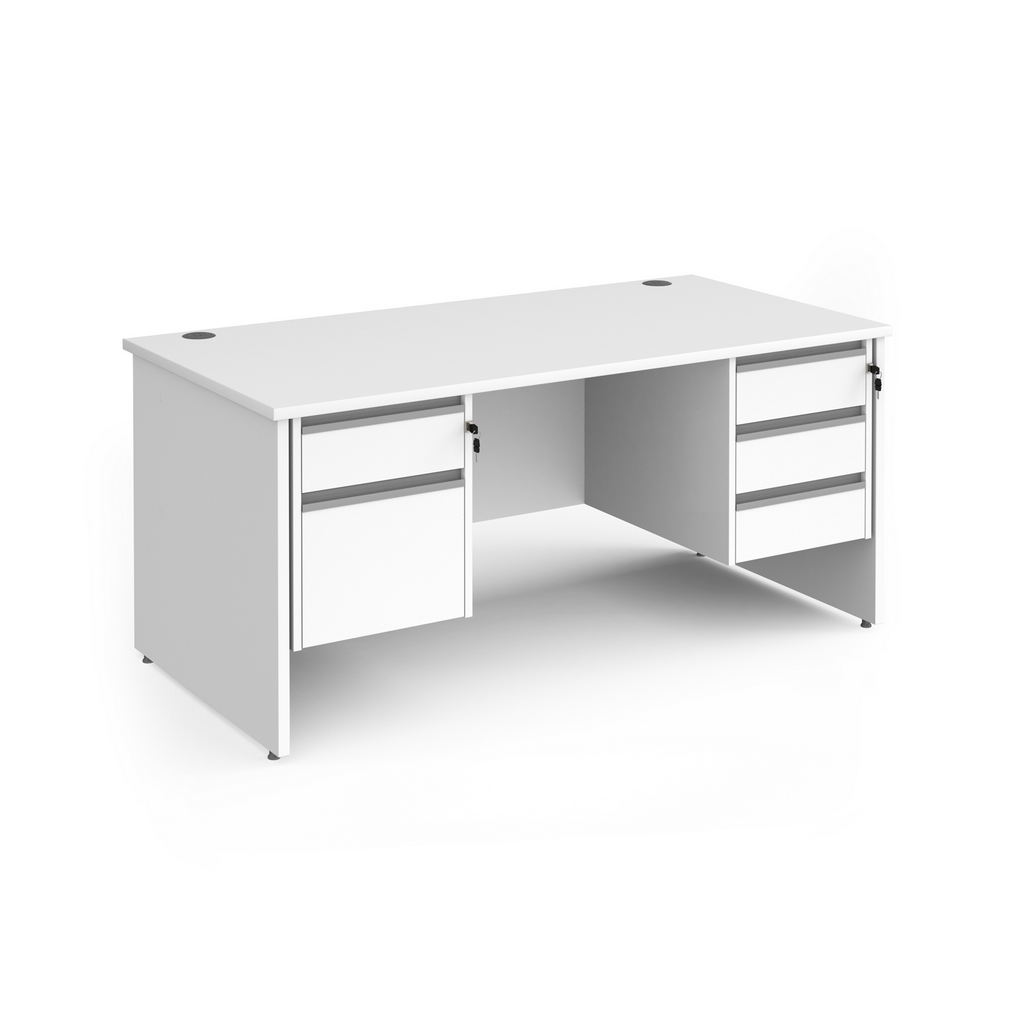 Picture of Contract 25 straight desk with 2 and 3 drawer silver pedestals and panel leg 1600mm x 800mm - white