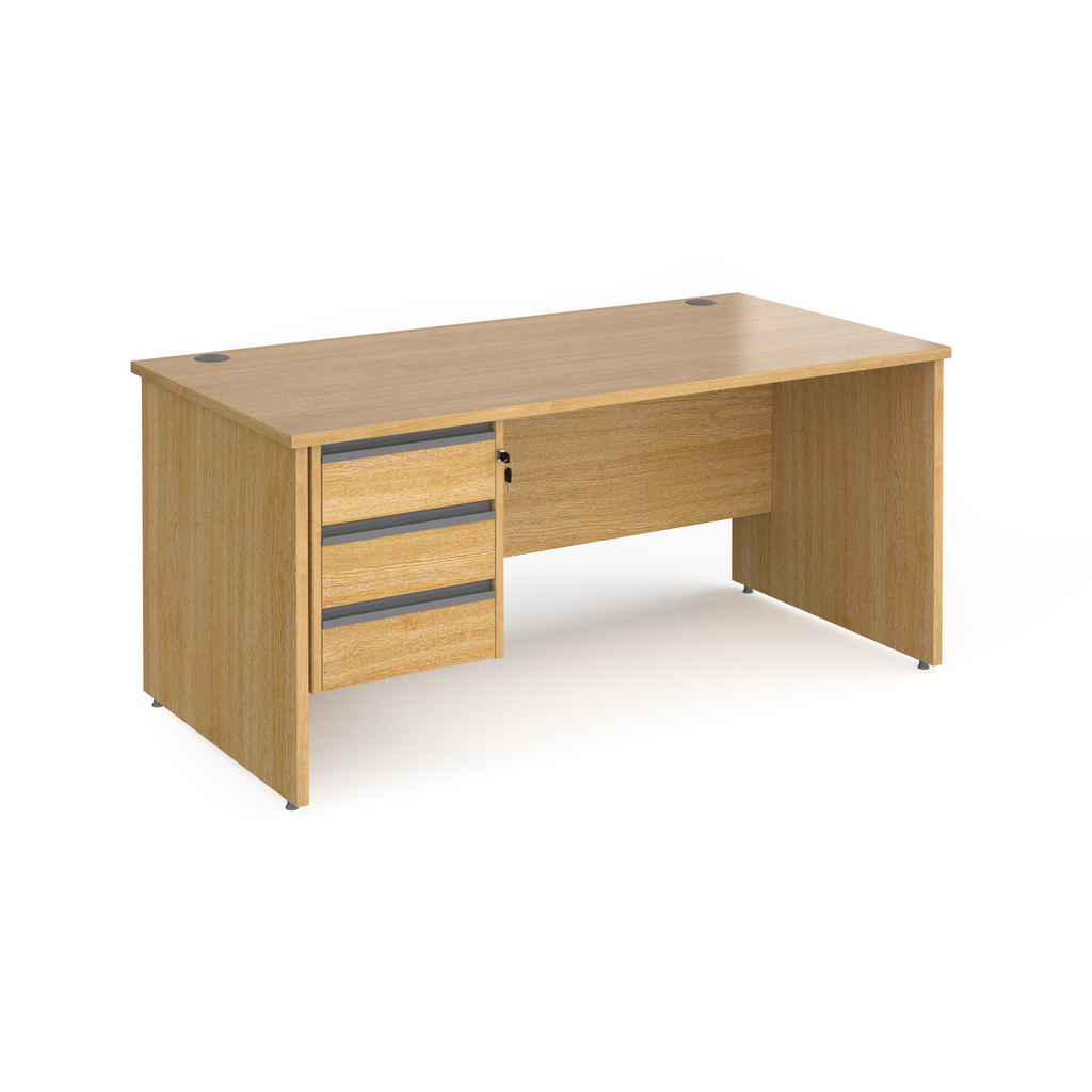 Picture of Contract 25 straight desk with 3 drawer graphite pedestal and panel leg 1600mm x 800mm - oak