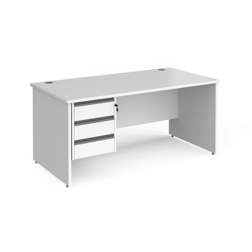 Picture of Contract 25 straight desk with 3 drawer graphite pedestal and panel leg 1600mm x 800mm - white