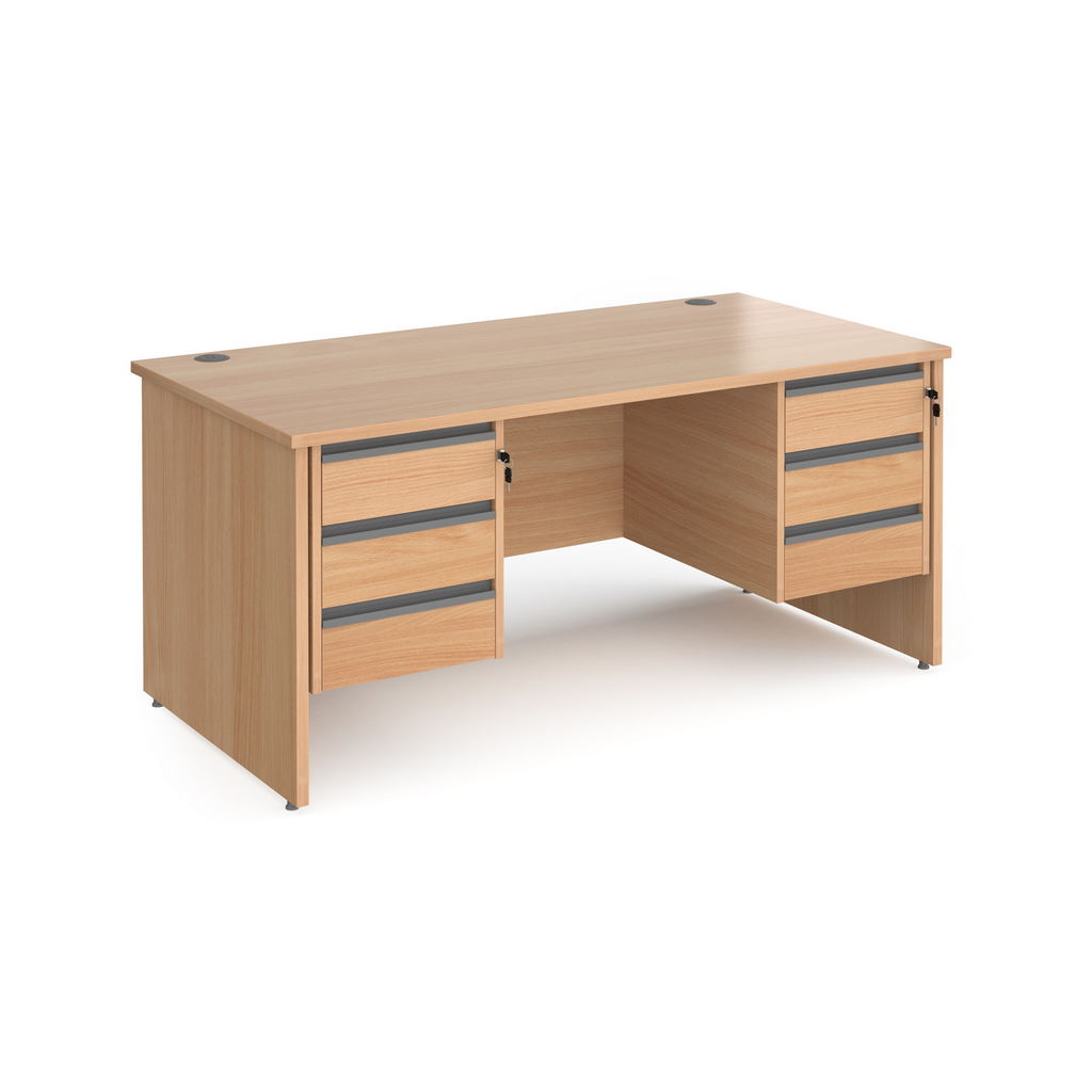 Picture of Contract 25 straight desk with 3 and 3 drawer graphite pedestals and panel leg 1600mm x 800mm - beech