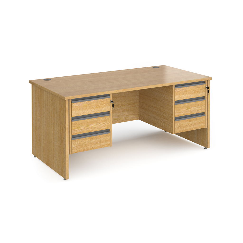 Picture of Contract 25 straight desk with 3 and 3 drawer graphite pedestals and panel leg 1600mm x 800mm - oak