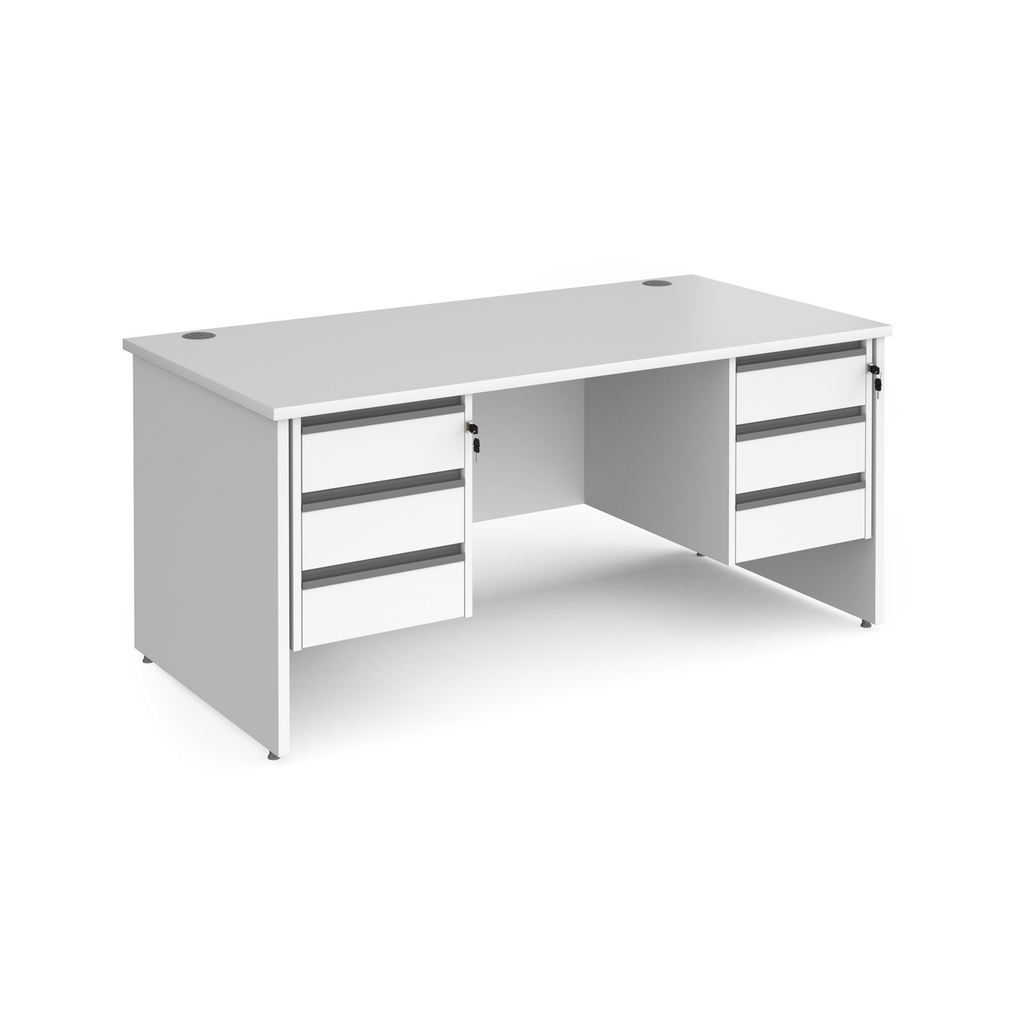 Picture of Contract 25 straight desk with 3 and 3 drawer graphite pedestals and panel leg 1600mm x 800mm - white