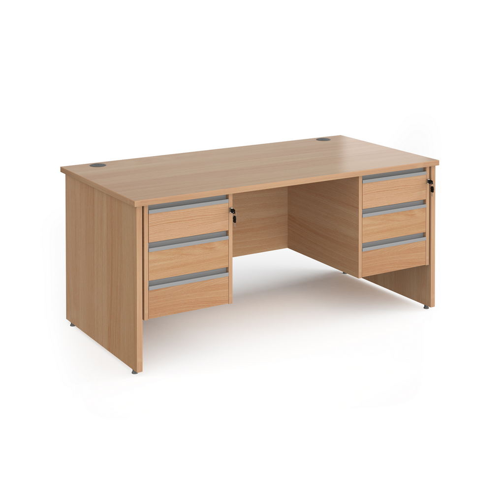 Picture of Contract 25 straight desk with 3 and 3 drawer silver pedestals and panel leg 1600mm x 800mm - beech