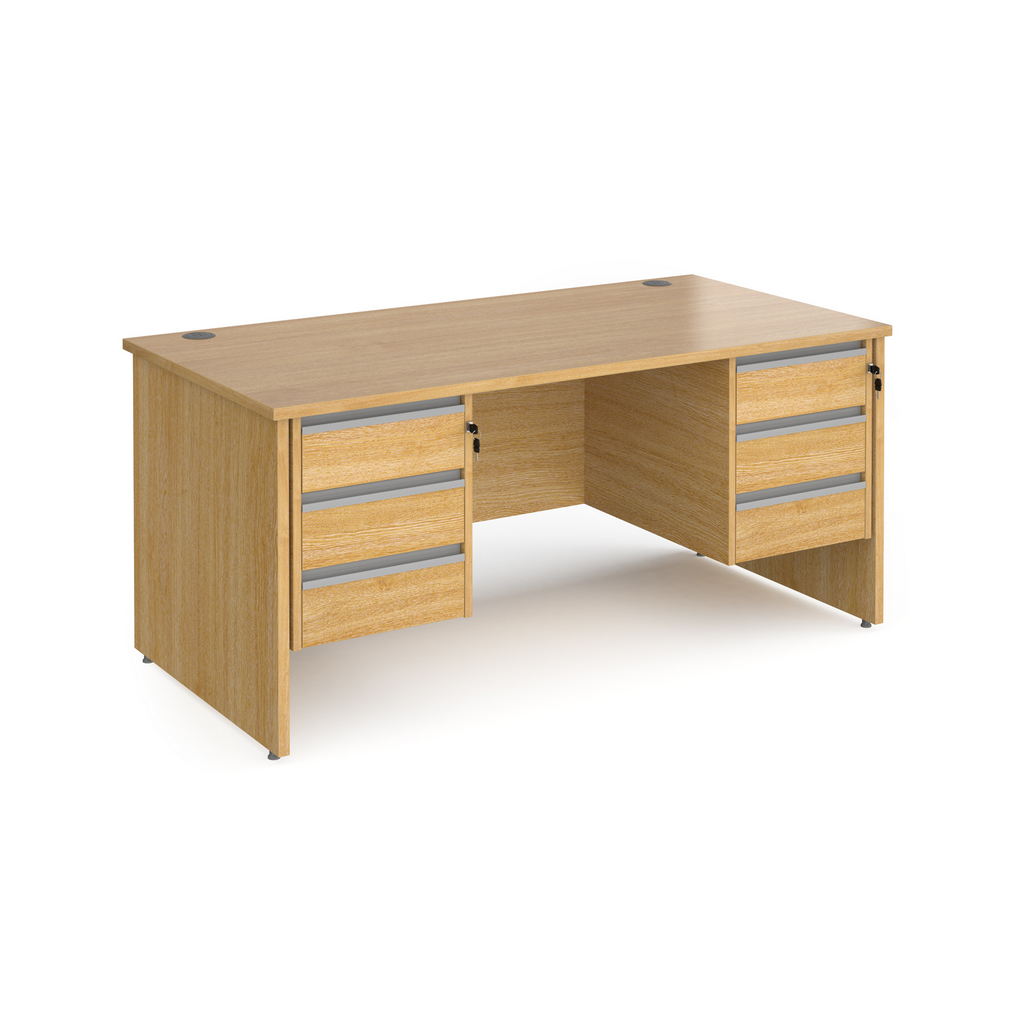 Picture of Contract 25 straight desk with 3 and 3 drawer silver pedestals and panel leg 1600mm x 800mm - oak