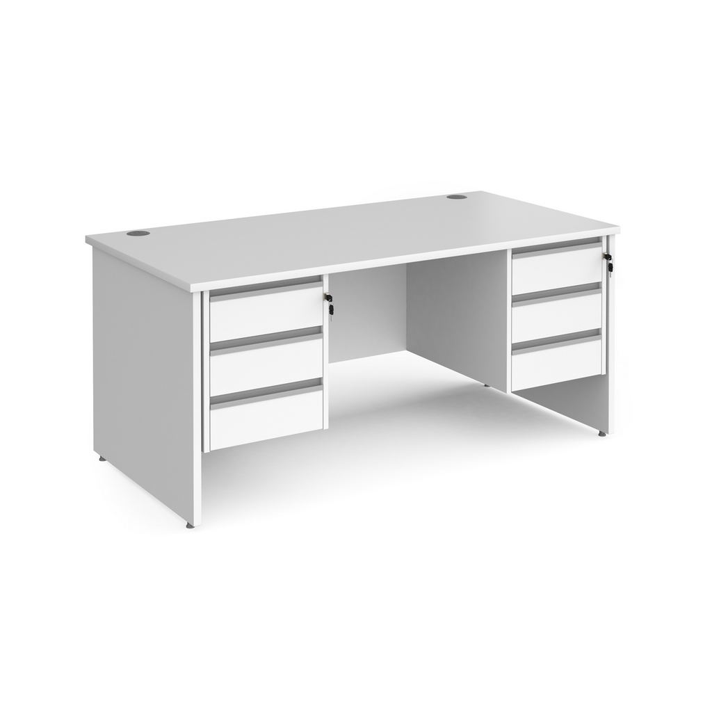 Picture of Contract 25 straight desk with 3 and 3 drawer silver pedestals and panel leg 1600mm x 800mm - white