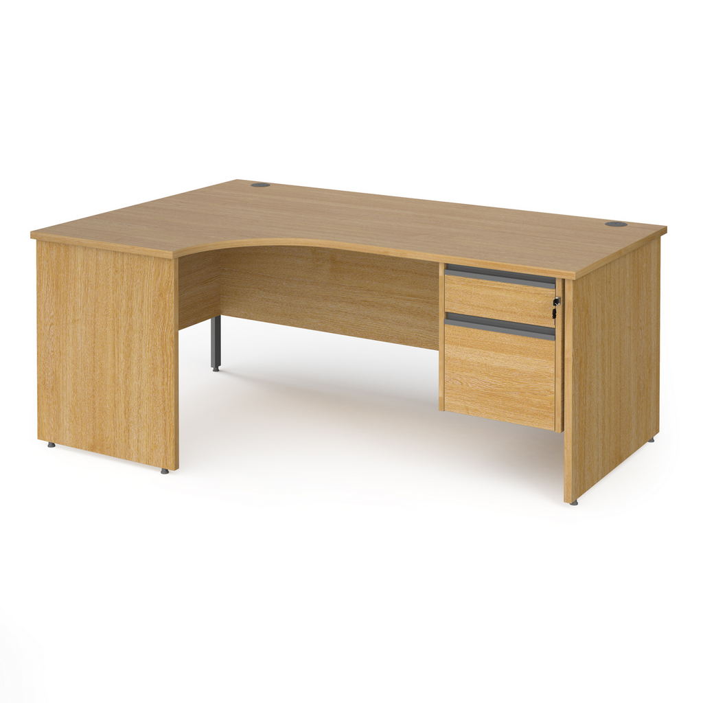 Picture of Contract 25 left hand ergonomic desk with 2 drawer graphite pedestal and panel leg 1800mm - oak