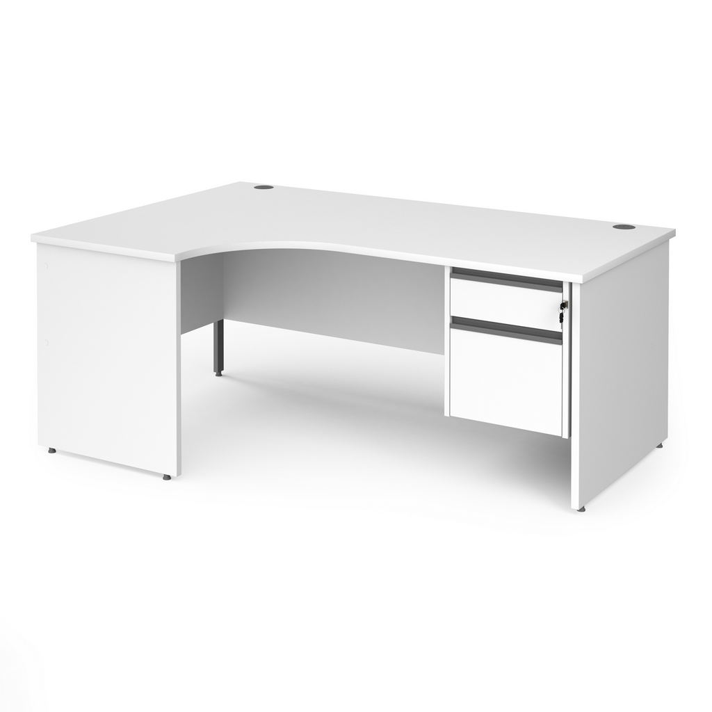 Picture of Contract 25 left hand ergonomic desk with 2 drawer graphite pedestal and panel leg 1800mm - white