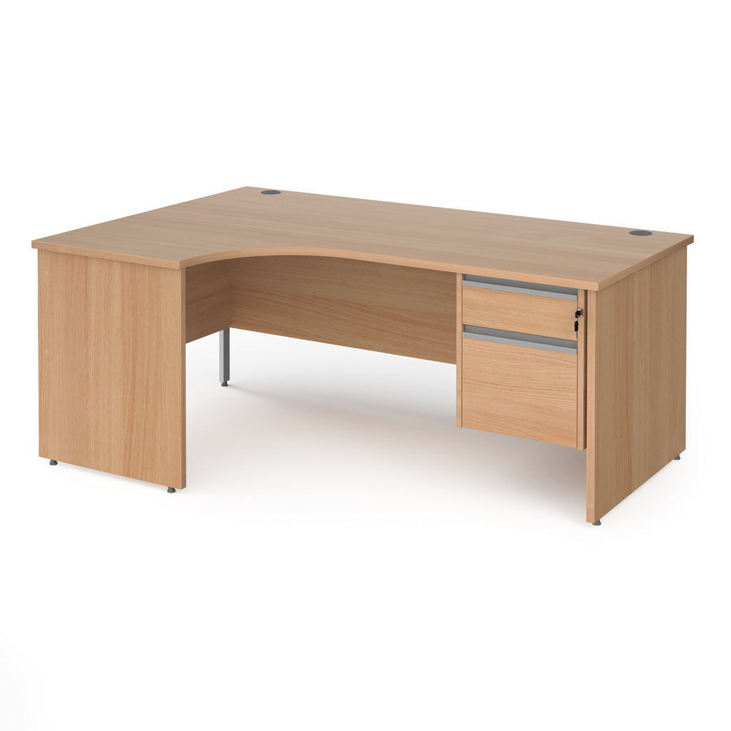 Picture of Contract 25 left hand ergonomic desk with 2 drawer silver pedestal and panel leg 1800mm - beech