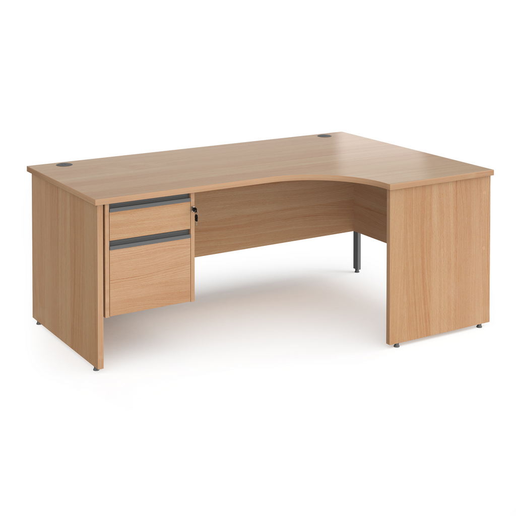 Picture of Contract 25 right hand ergonomic desk with 2 drawer graphite pedestal and panel leg 1800mm - beech