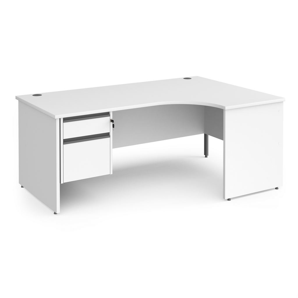 Picture of Contract 25 right hand ergonomic desk with 2 drawer graphite pedestal and panel leg 1800mm - white