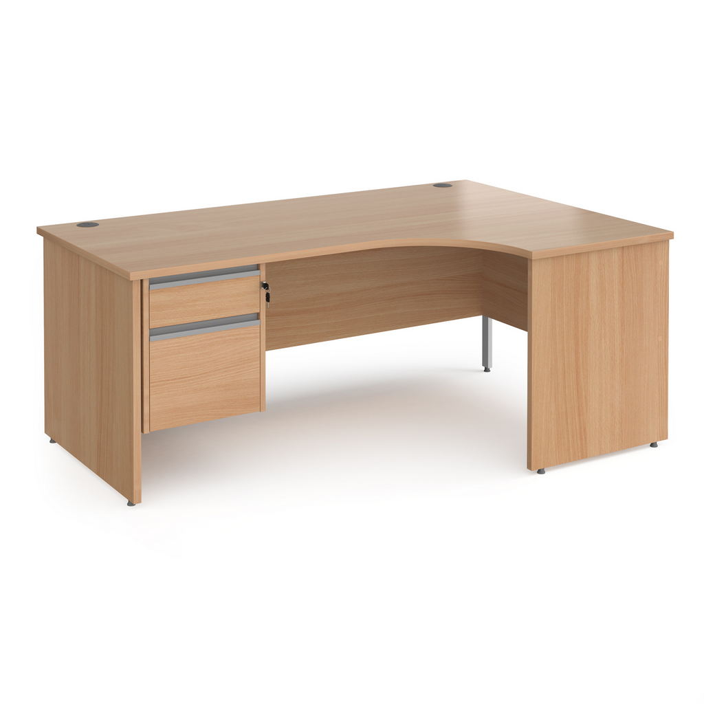 Picture of Contract 25 right hand ergonomic desk with 2 drawer silver pedestal and panel leg 1800mm - beech