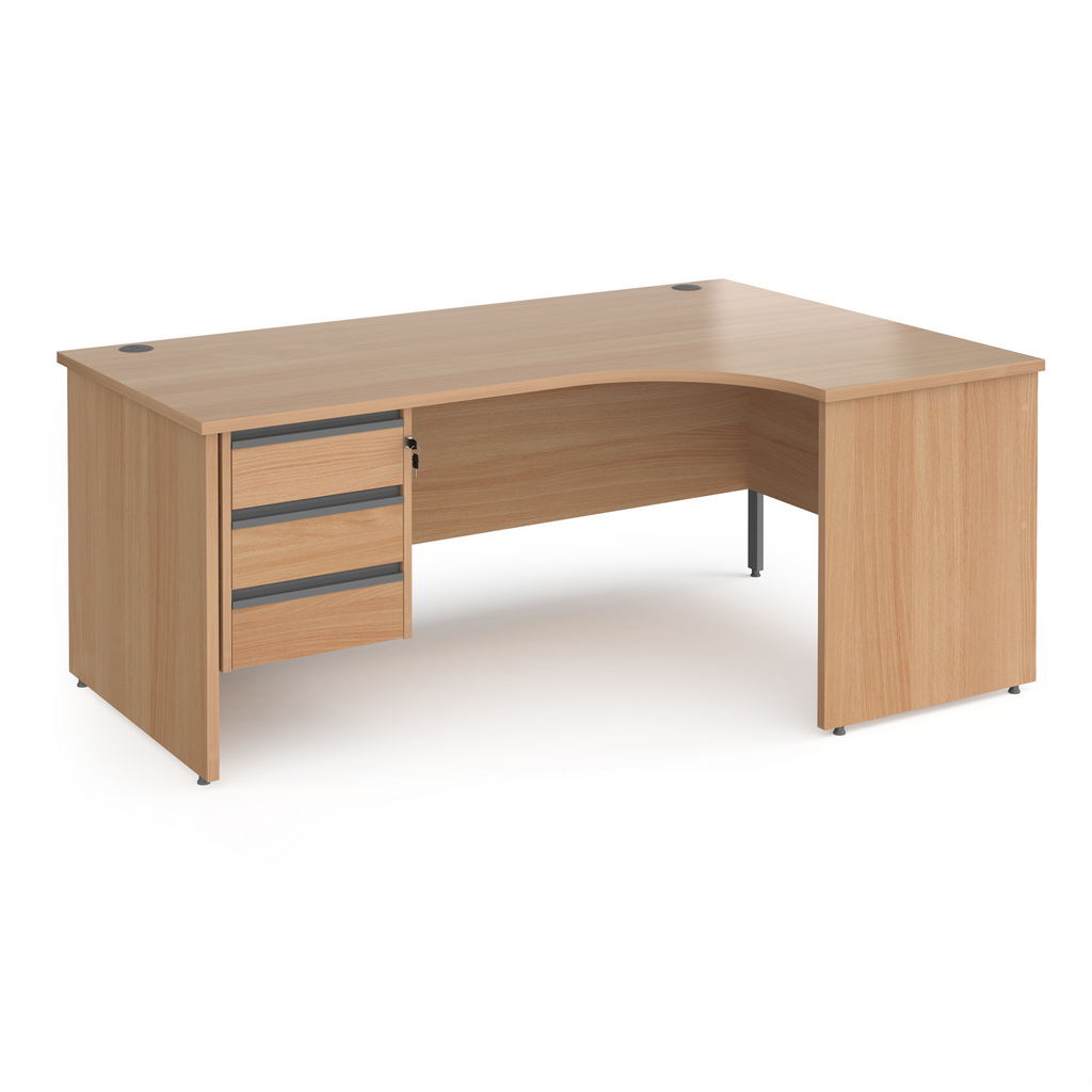 Picture of Contract 25 right hand ergonomic desk with 3 drawer graphite pedestal and panel leg 1800mm - beech