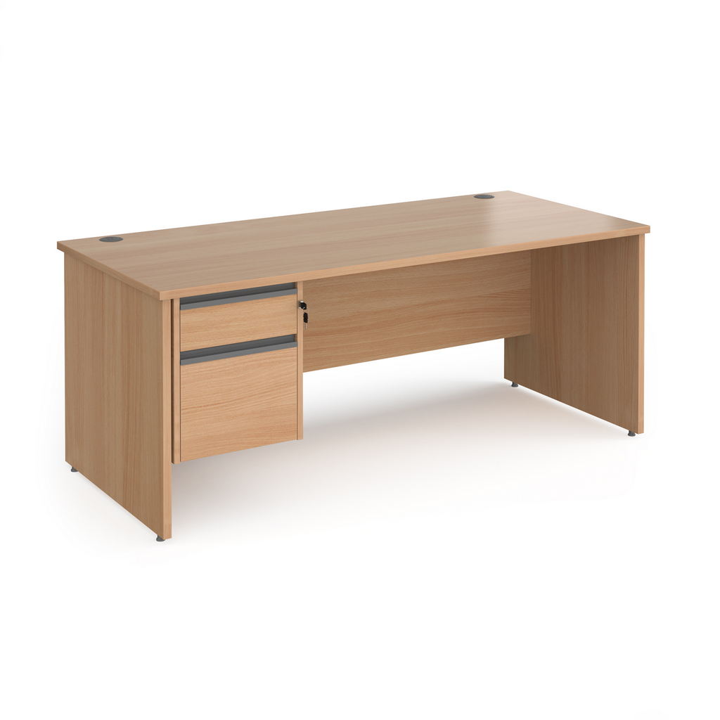 Picture of Contract 25 straight desk with 2 drawer graphite pedestal and panel leg 1800mm x 800mm - beech