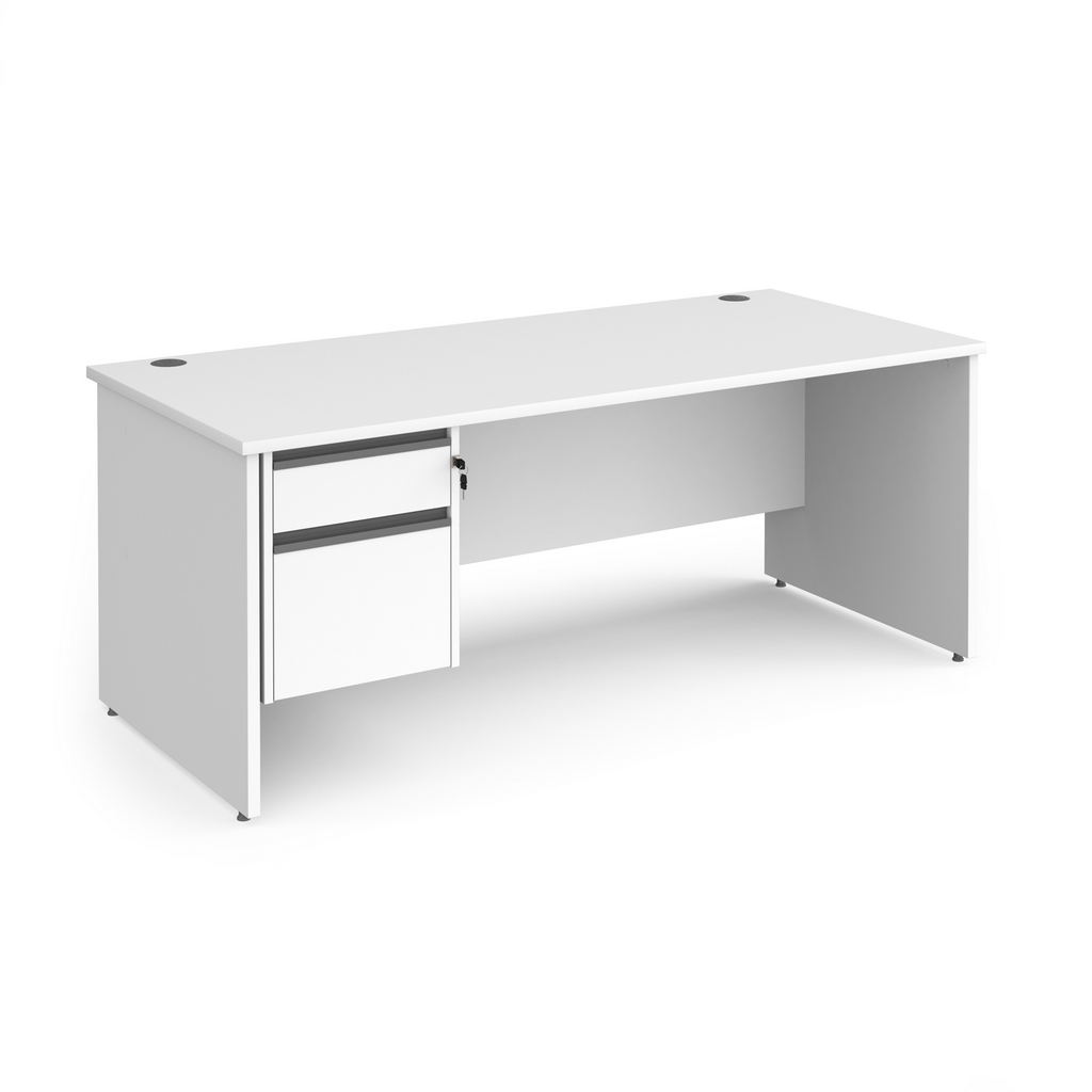 Picture of Contract 25 straight desk with 2 drawer graphite pedestal and panel leg 1800mm x 800mm - white