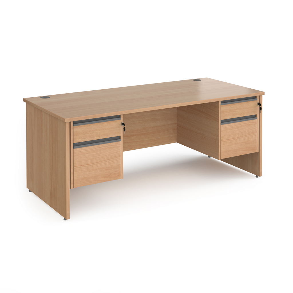 Picture of Contract 25 straight desk with 2 and 2 drawer graphite pedestals and panel leg 1800mm x 800mm - beech