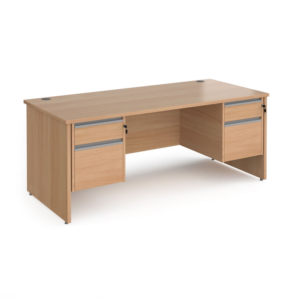 Picture of Contract 25 straight desk with 2 and 2 drawer silver pedestals and panel leg 1800mm x 800mm - beech