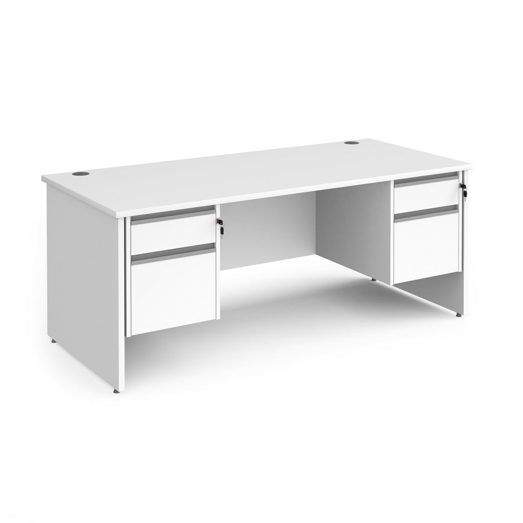 Picture of Contract 25 straight desk with 2 and 2 drawer silver pedestals and panel leg 1800mm x 800mm - white