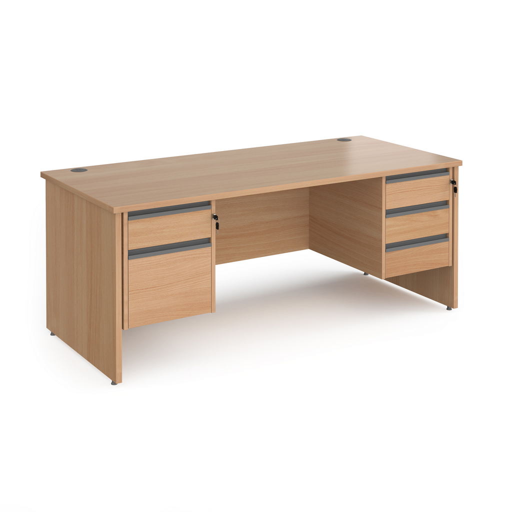 Picture of Contract 25 straight desk with 2 and 3 drawer graphite pedestals and panel leg 1800mm x 800mm - beech